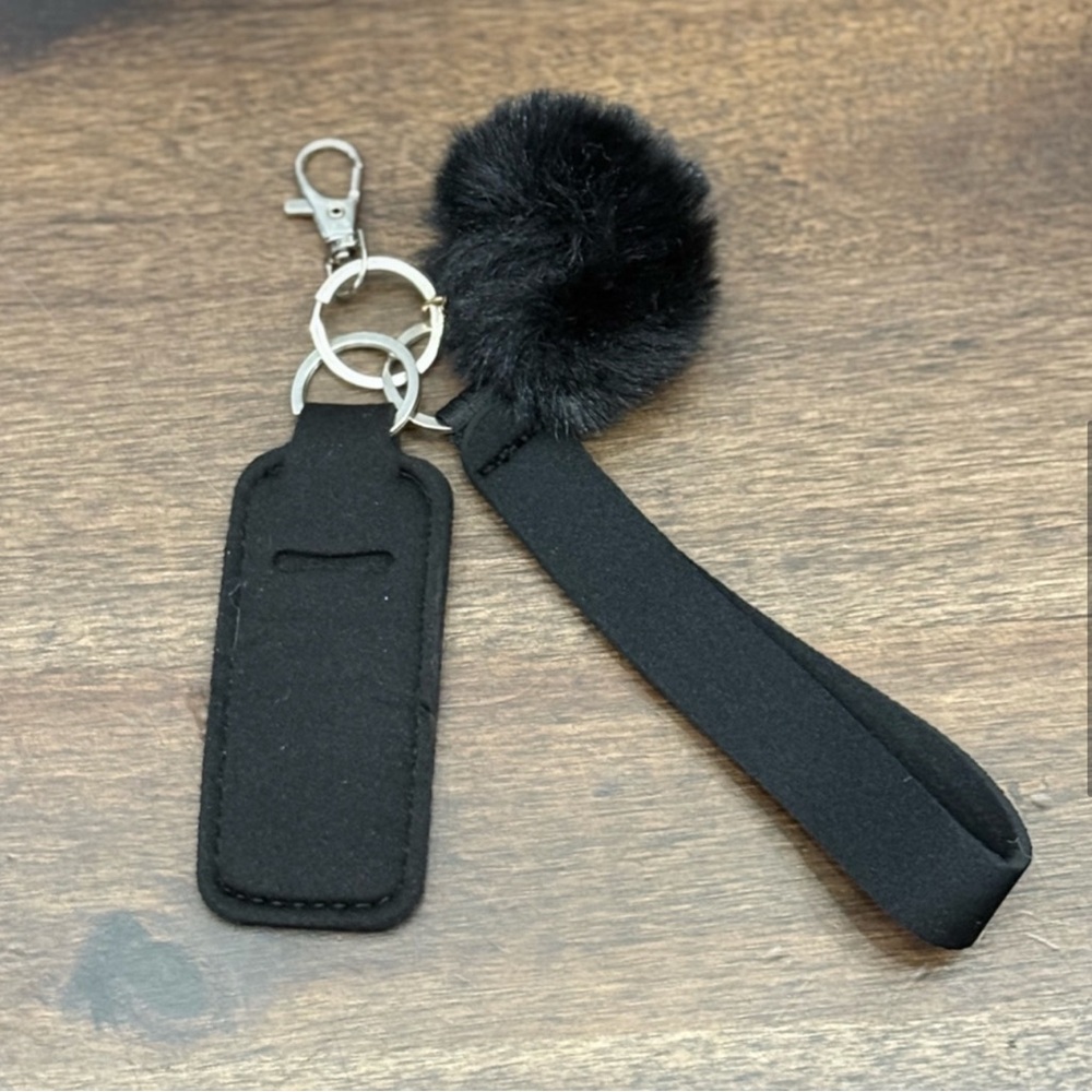 ⚡️Black Pom Pom Keychain with Strap
